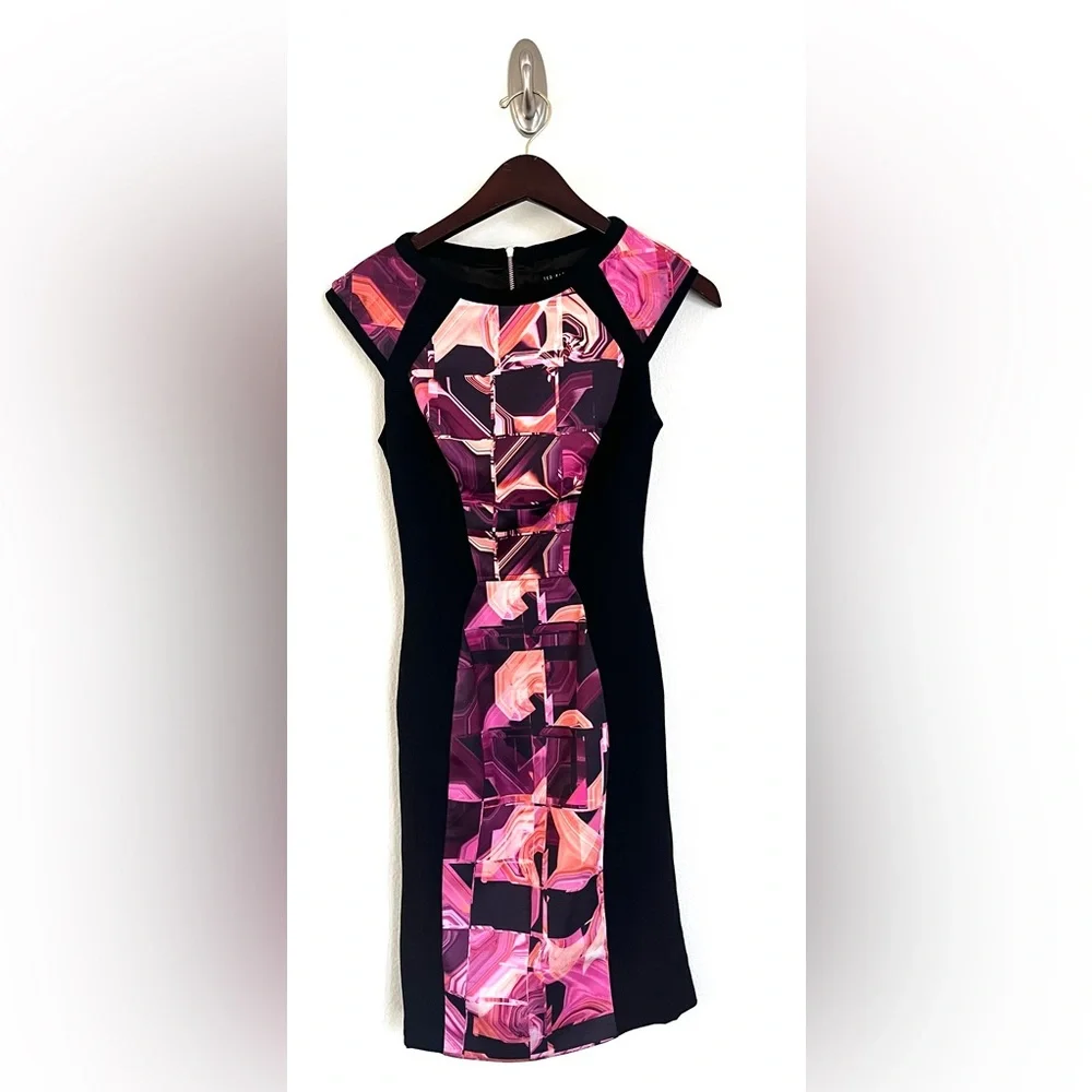 TED BAKER LONDON $325 Jasmaii Geometric Print Midi Dress Sz. 0/US Sz. 2 BNWOT - Picture 6 of 10